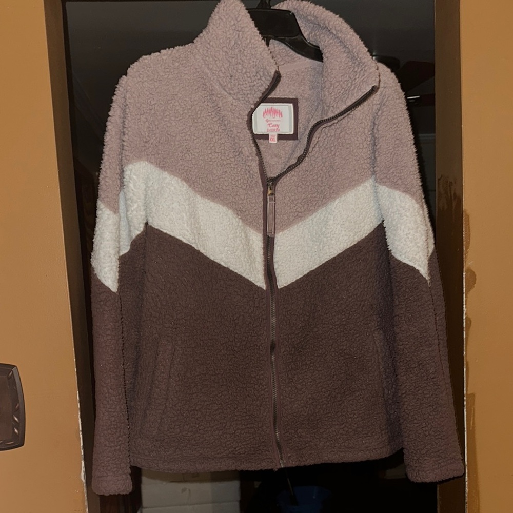 Cream and Brown Teddy Jacket with Soft Texture